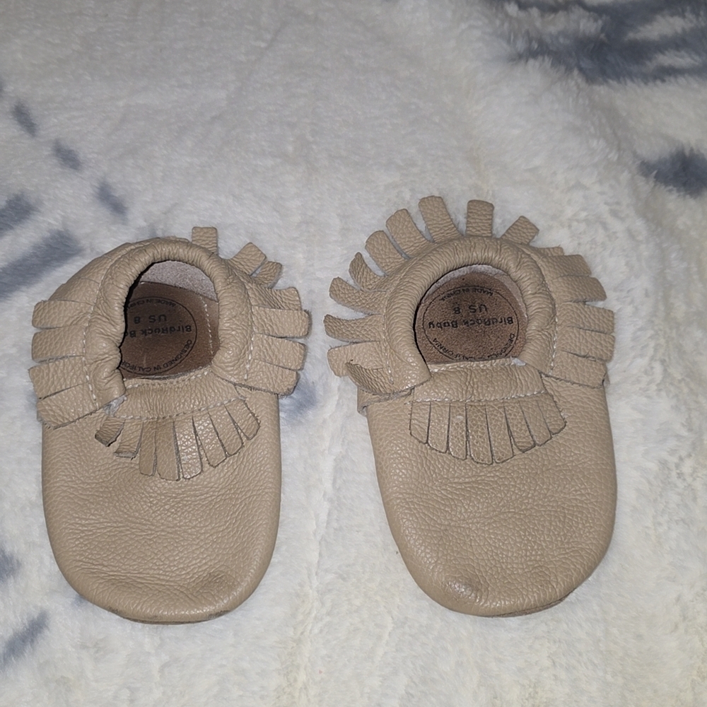 Beige Leather Baby Moccasins